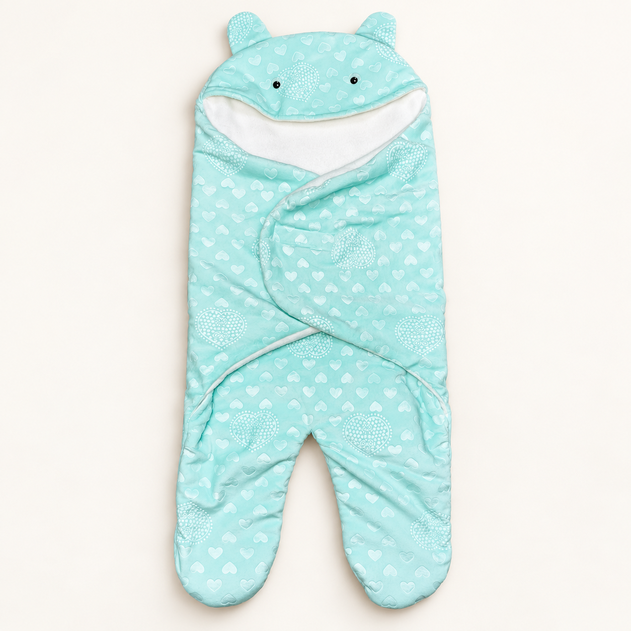 Heart-patterned baby wrap blanket with hood-2 Baby Blanket for Babies- মিন্ট - Image 1