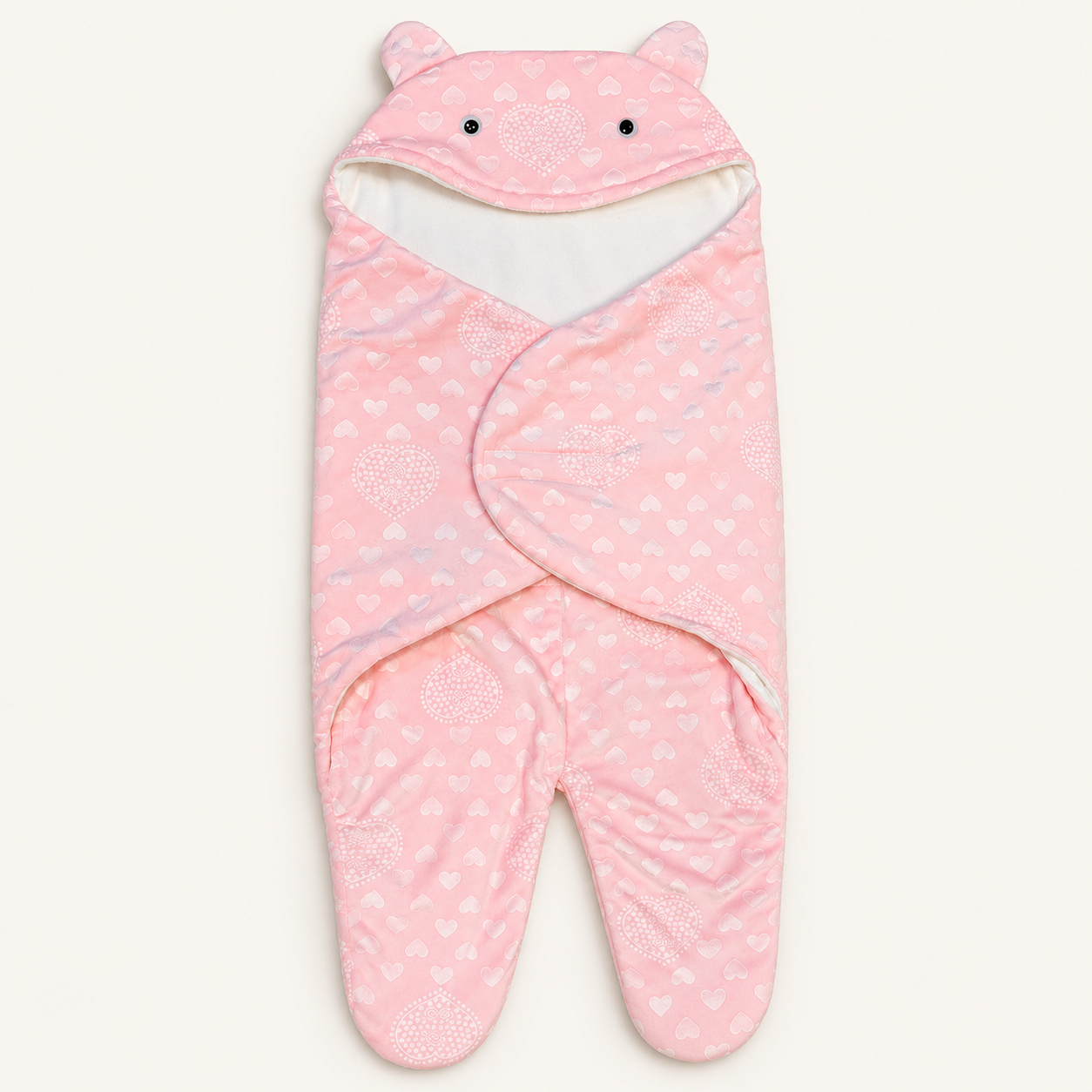 Heart-patterned baby wrap on ivory-1 Baby Blanket for Babies- গোলাপি - Image 1