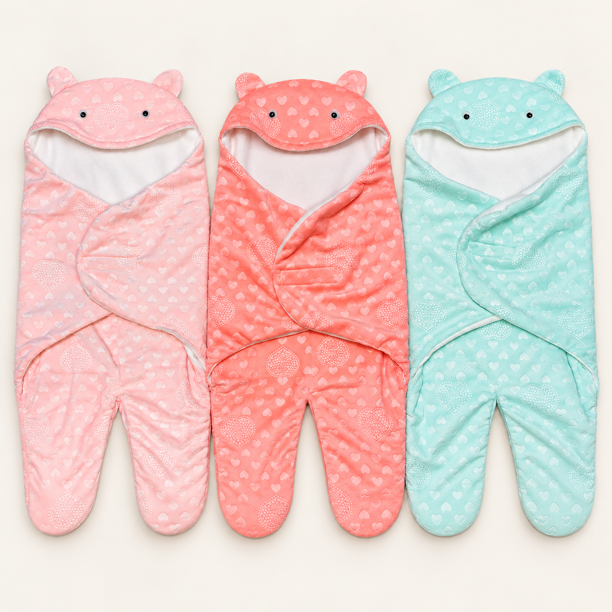 Three Baby Wrap Blankets, Neatly Arranged-9 Baby Blanket for Babies- গোলাপি + কোরাল + মিন্ট - Image 1