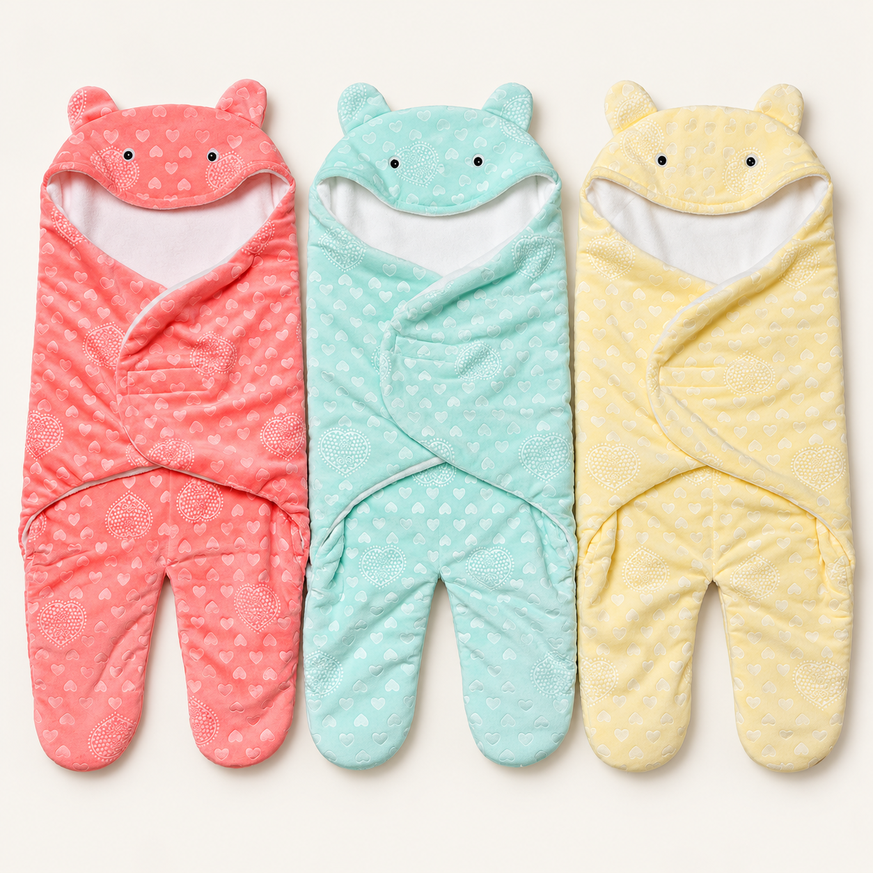 Three Baby Wrap Blankets on Ivory-12 Baby Blanket for Babies- কোরাল + মিন্ট + হলুদ - Image 1