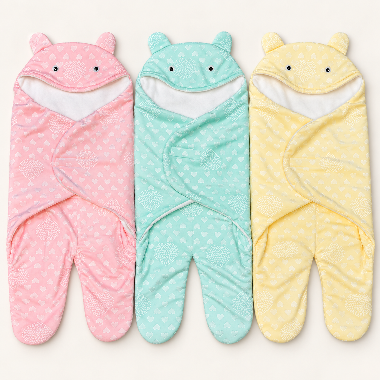 Three baby wraps, neatly arranged-11 Baby Blanket for Babies- গোলাপি + মিন্ট + হলুদ - Image 1