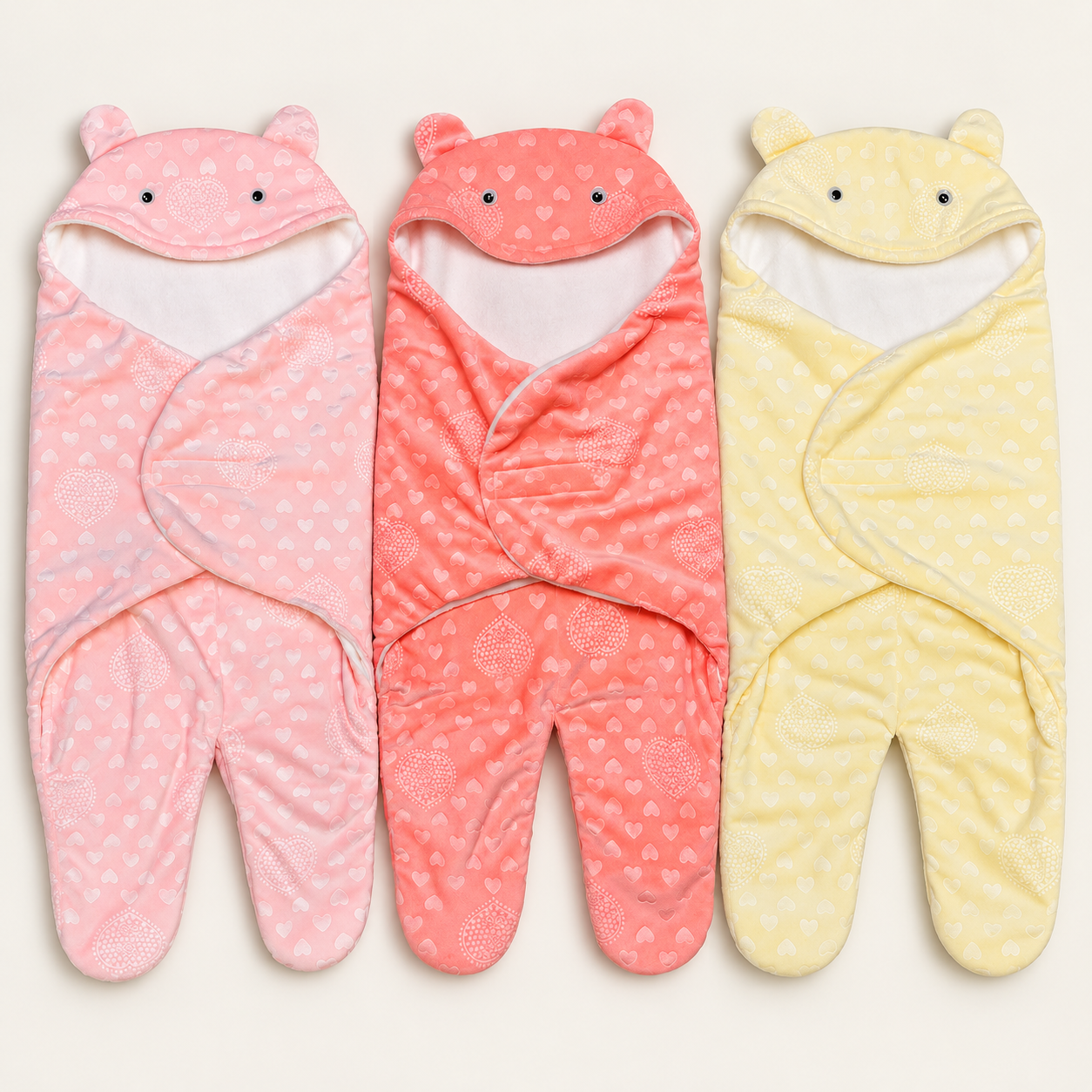 Three premium hooded baby wrap blankets-10 Baby Blanket for Babies- গোলাপি + কোরাল + হলুদ - Image 1
