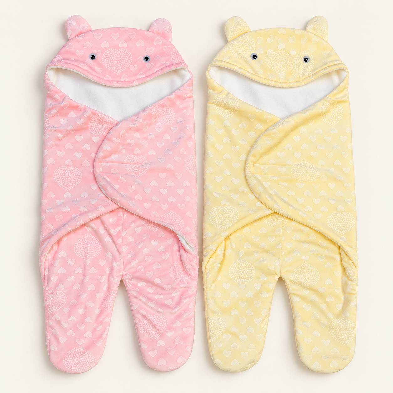 Two patterned hooded baby wrap blankets-5 Baby Blanket for Babies- গোলাপি + হলুদ - Image 1
